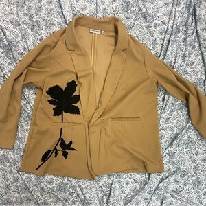 2 pieces Camel Blazer with Black Floral Accent & pants